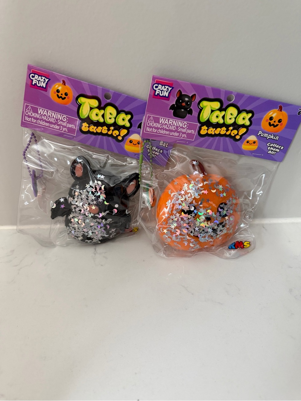 NEW Crazy Fun TaBa Tastic! Halloween Squishy Bat (Black) & Pumpkin (Orange)
